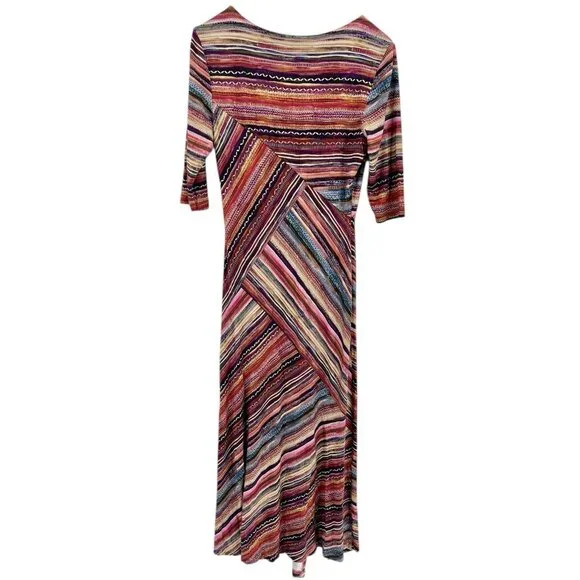 PERUVIAN CONNECTION Women's Multicolor Geometric 1/2 Sleeve Jersey Maxi Dress M - Picture 6 of 6